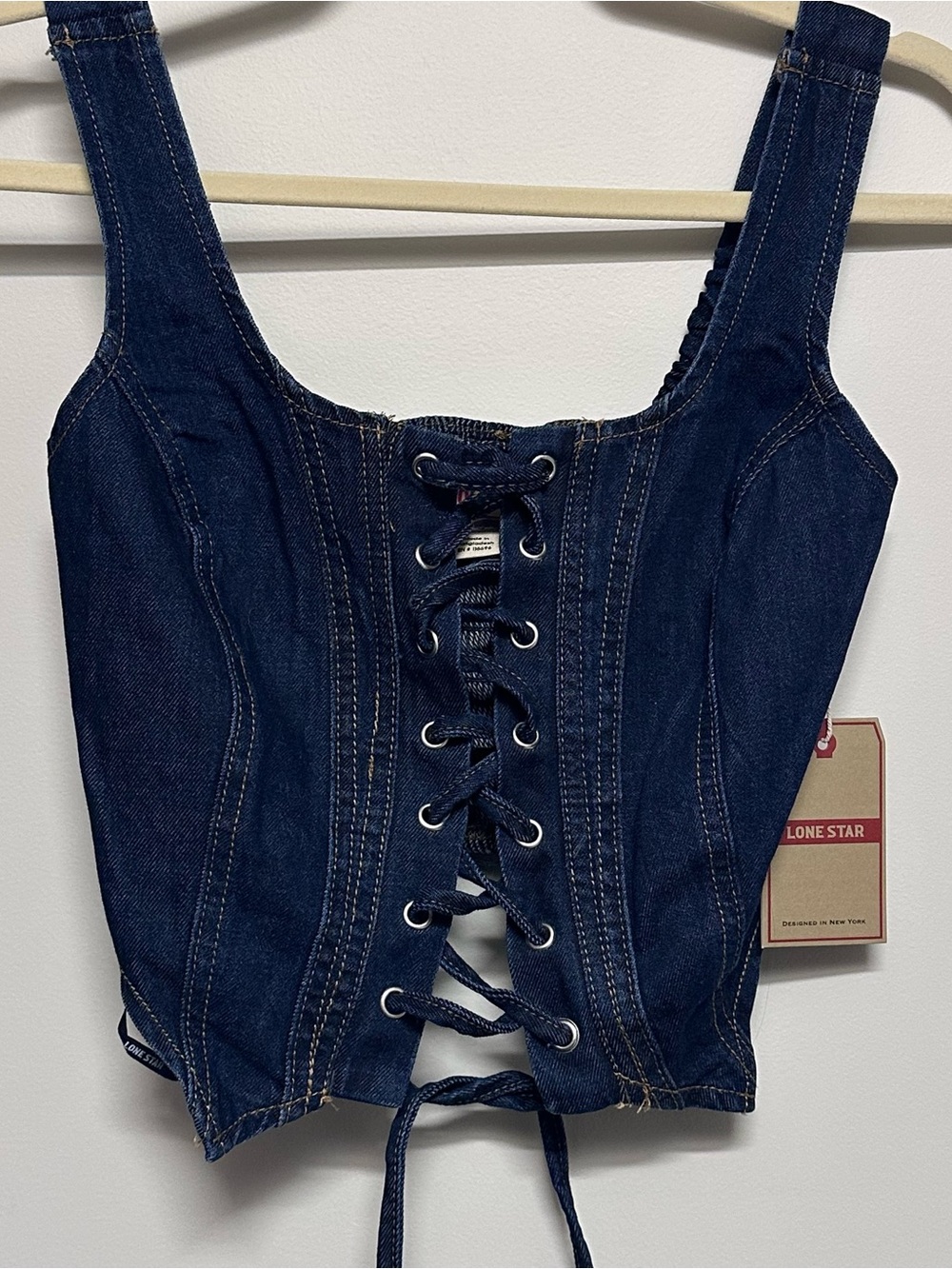 Y2K Denim Lace-Up Corset Top in Dark Blue